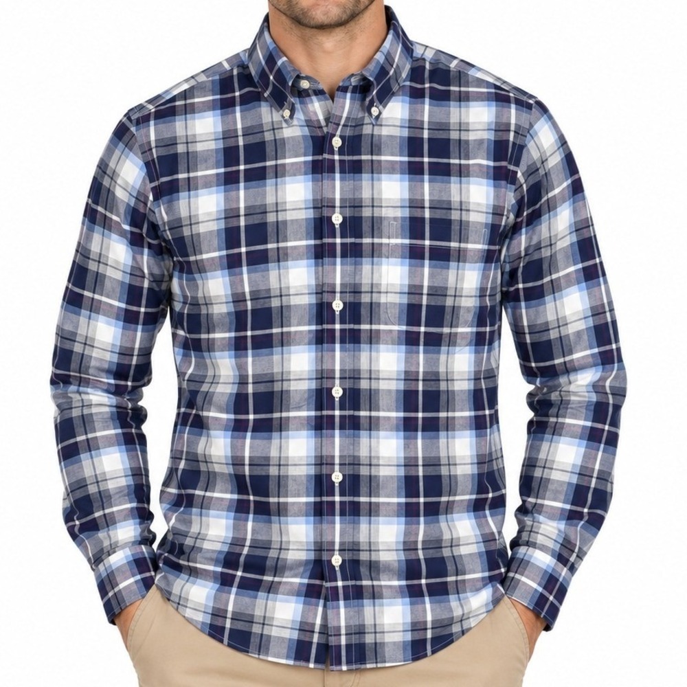 Brooks Brothers Shirt Mens M Blue Plaid Regent 1818 Non-Iron Cotton Button Down